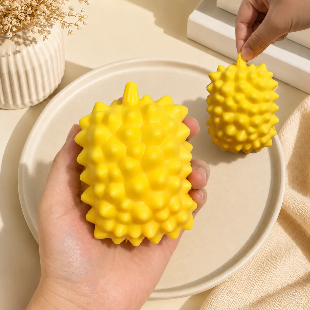Durian Squishy Stress Relief Toy, Soft Squeeze Sensory Fidget Toy, Cute Durian Building Block Desk Toy for Teens & Adults, Fun Gift