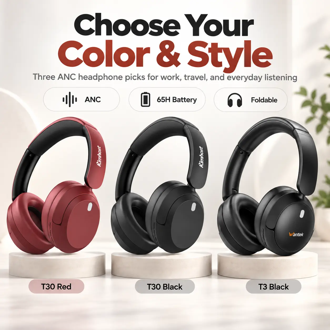 Wireless Bluetooth Headphones Over Ear - HiFi Stereo Deep Bass, 3D Music Modes, 40H Playtime, Foldable Lightweight, Built-in Battery, Call Control Mic, Hand-Free for Cellphone, Home & Office