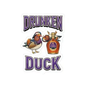 Drunken Duck Mandarin Duck Sticker | Mandarin Duck with Bottle, Humorous Vinyl Decal