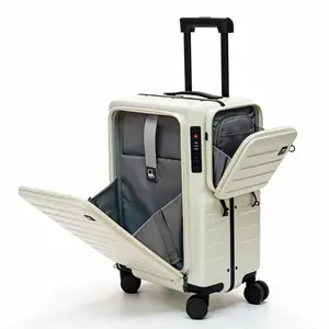 20 Inch Milky White Large Capacity Luggage, Detachable Non-Slip Waist Pack, ABS Resin, 360° Spinner Wheels, TSA Lock, Dry Wet Separation, Ideal for Students, Family & Daily Travel handbag set carry