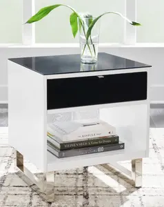 Lunara Chrome-Leg End Table with Black Top and Storage Shelf Modern Design for Home Decor