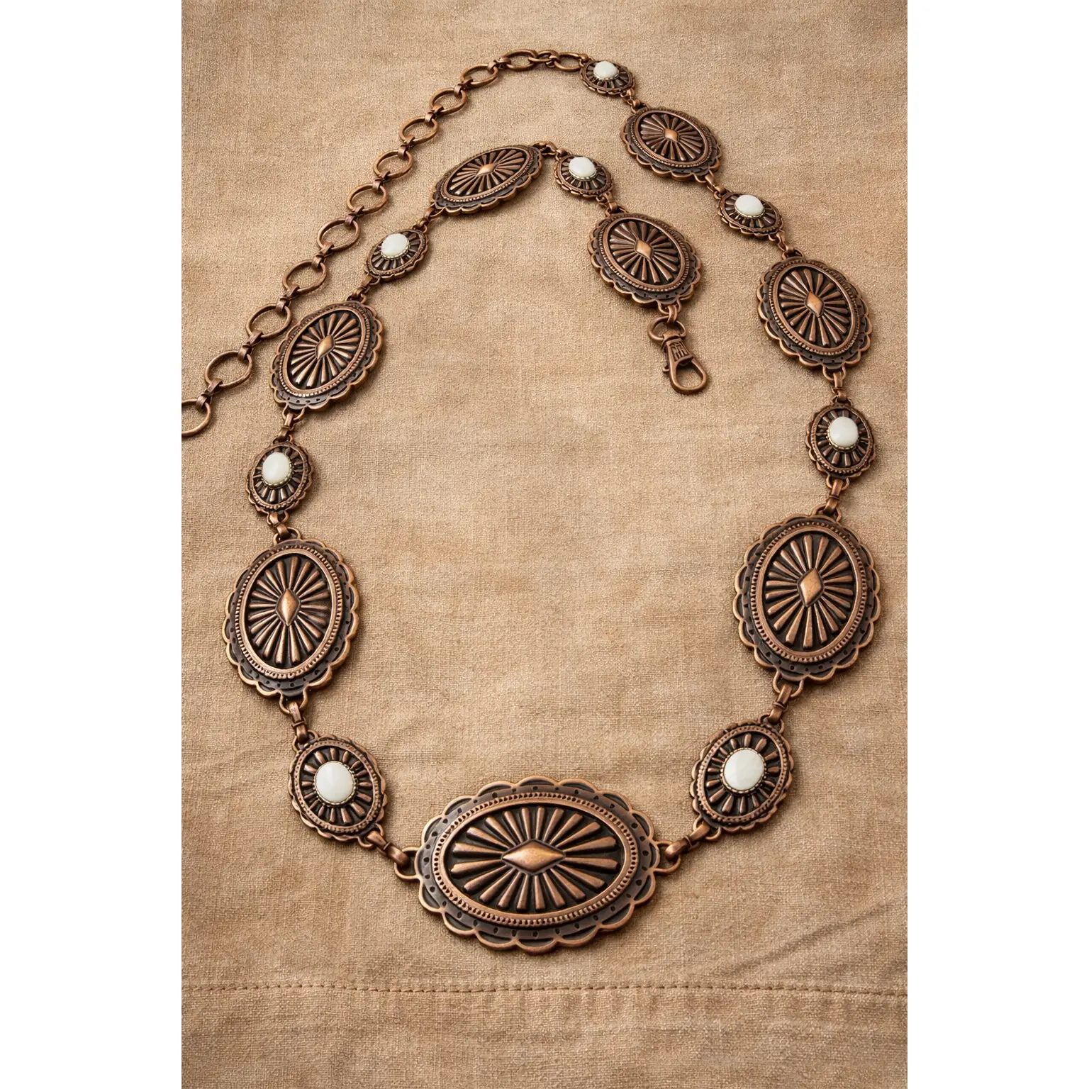 Vintage Copper Conch Chain Waist Chain with White Stone - Adjustable Women's Western Belt, Cowboy Cowgirl Belt *Final Sale*, Women's Western Belts