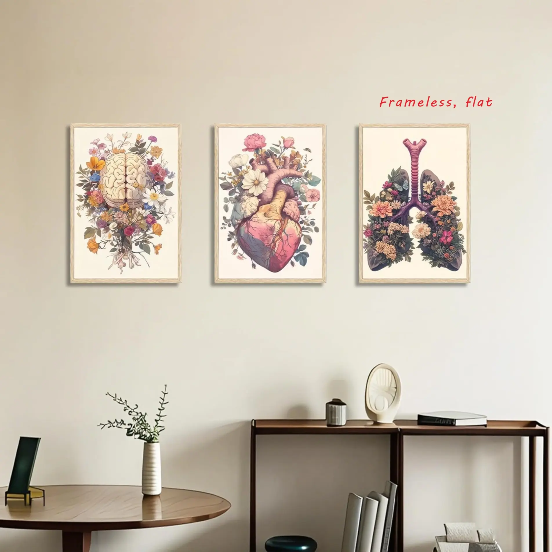 3-Piece Set, Vintage Heart-Shaped Artwork Medical Human Anatomy Poster Wall Decor Vibrant Heart, Lung, and Brain Aesthetic Canvas Prints, Frameless, Ideal for Doctor/Nurse Offices, Clinics, and Hospital Decor High-Definition, Waterproof