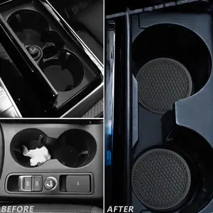 Car Cup Coaster 2PCS Glass Rhinestones Holder Anti Slip Silicone Accessories Gift for Women Pure Black, Round Anti-slip Car Cup Holder Pad, Car Interior Decoration Accessories for Women & Men