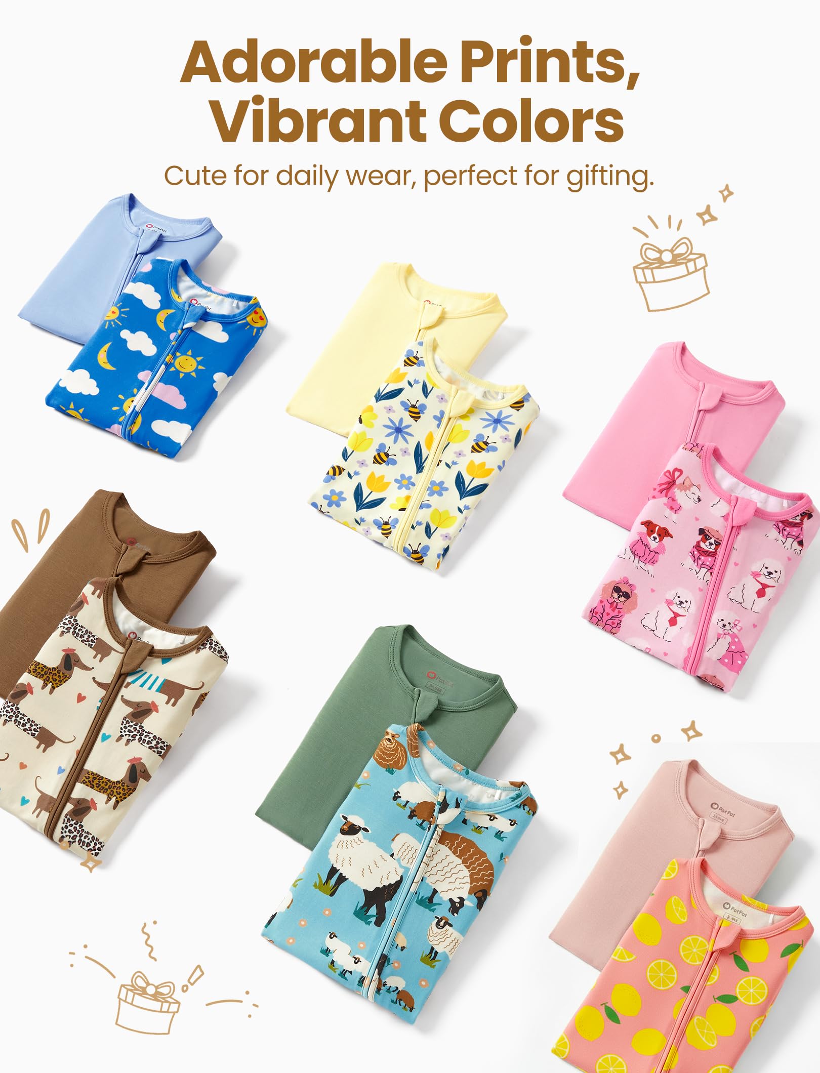 PATPAT Baby Footie Romper, Viscose from Bamboo, Long Sleeve, 2-Way Zipper, Fold-Over Mittens, Cuffs & Anti-Slip Grips Toddler Outfit Baby Clothing，SprIngGIowUp ,RefreshedLook