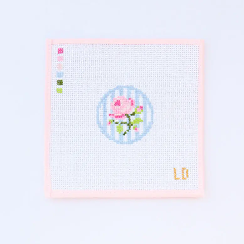 Mini Rose Canvas Cross Stitch Kit, Needlework Supplies, Small Size 6 in x 6 in, 7-Color Embroidery Set for DIY Projects