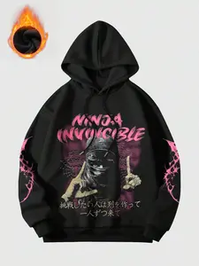 Fleece Hoodie with Ninja Theme Design, Streetwear Style for Ninja Culture Lovers, Perfect for Casual
