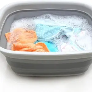9.45L (2.5 Gallon) Collapsible Tub - Foldable Dish Tub - Portable Washing Basin - Space Saving Plastic Washtub (Grey, M)