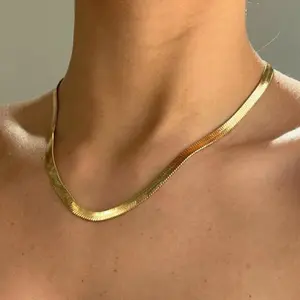 Gold Silver Color Flat chain Necklace for Women Fine Jewelry Birthday gift choker Chain