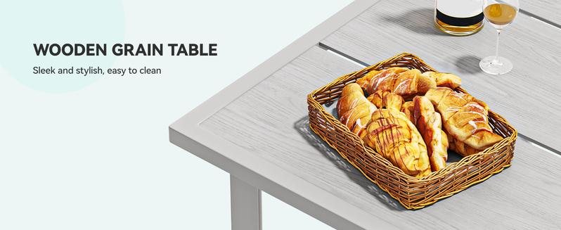 DWVO 59" Rectangular Outdoor Patio Dining Table for 6-Person, Outdoor Patio Dining Table with 2" Umbrella Hole and Sturdy Iron Frame Perfect for Lawn Backyard Garden, Gray