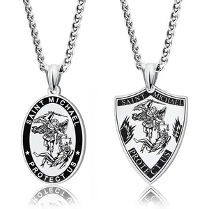 Archangel Michael Necklace for Men, Stainless Steel St. Michael Pendant Medal Protection Amulet Jewelry Gifts Gold/Silver/Black