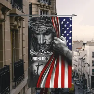 Auoltior Christian American Flag 3x5 ft with Jesus - One Nation Under God, Double Sided, Weather Resistant - Perfect for Easter Decorations and Garden Waterproof Banners