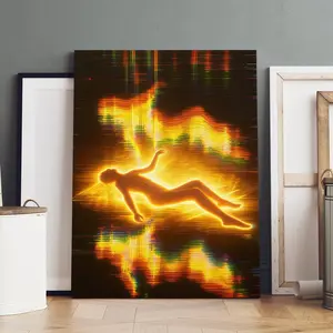 Wooden Frame Canvas Poster, Cyber Neon Art, Modern Living Room Decor, Waterproof, Suitable for Bedroom, Hallway, Wall Art