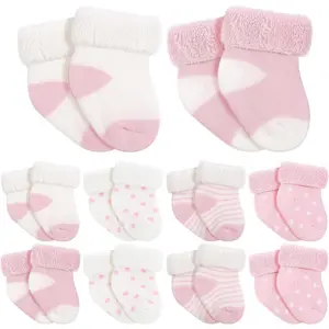KF5-SOC005 10 Pairs Preemie Baby Terry Cotton Turn Cuff Socks for Newborn Girls Boys - Nicu