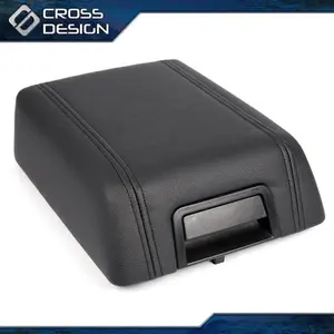 CROSSDESIGN Black PU Leather Center Console Arm Rest Lid Cover Fit For 2004-2008 Ford F150