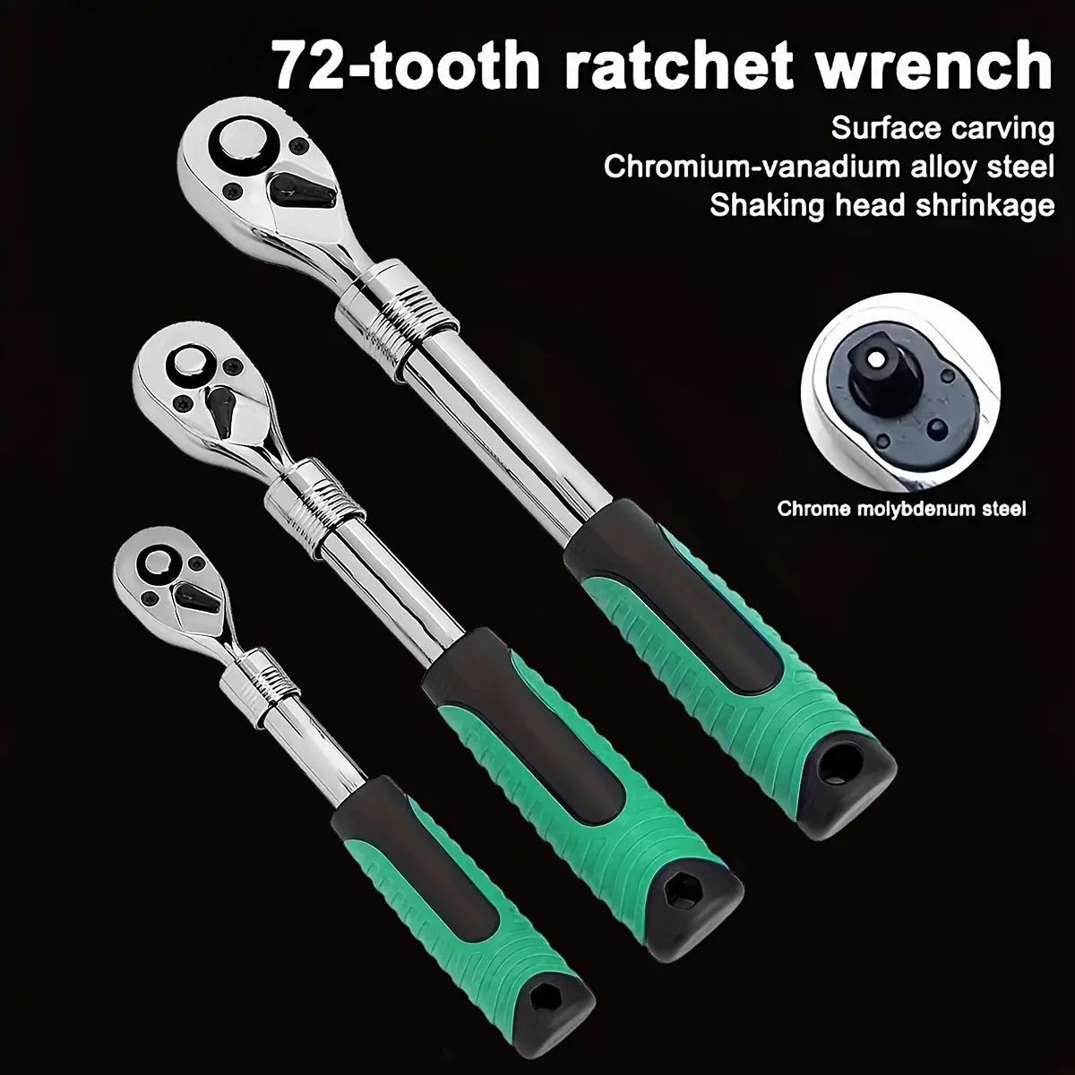 72-Tooth Extendable Ratchet Wrench | 1/4" 3/8" 1/2" Drive Quick-release Retractable Socket Wrench Reversible, Tungsten Steel, Mixed Color, For Auto Repair