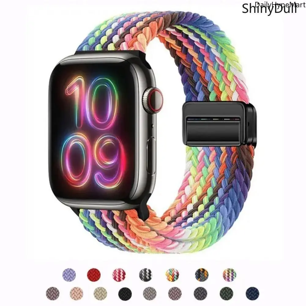 Magnetic Braided Stretchy Nylon Strap for Apple Watch Series 10/9/8/7/6/5/4/3 SE Ultra 2 38-49mm