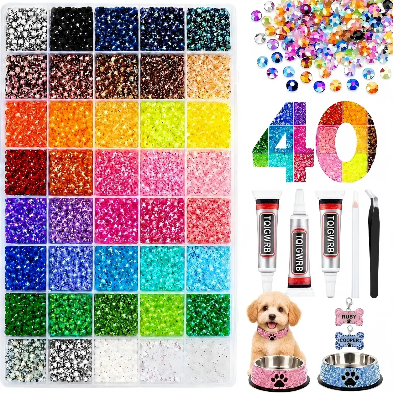 TQIGWRB Rhinestone Bedazzling Kit with Tools - 42000Pcs 3mm Flat Back Resin Jelly Rhinestones for Pet Accessory Decoration, Nail Art, DIY Crafts, Glasses