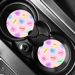 Valentine Car Coaster Set with Adorable Teddy Bear Design for Car Cup Holders Pink XOXO Pattern