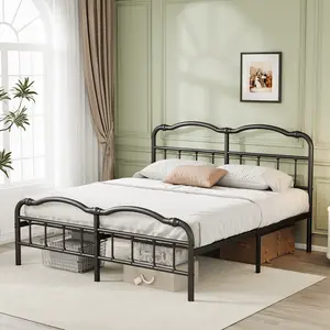 Aardhen 14" High Platform Bed Frame Double Wave Design Vintage Style No Box Spring Anti-Sway Heavy Duty Steel Slat Support 2000-3500lbs Easy Assembly Bedroom Furniture