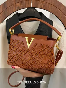 Fashion Versatile Trendy Shoulder Crossbody Bag, Fashionable Shoulder Bag, Casual Handbag Satchel, Rhombus Embroidery High-End Vintage Handbag, Stylish and Durable Accessory