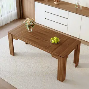 [Bellemave] 71 X 31.5 Inch Modern Luxury Home Dining Table With Grooved Legs, Suitable for 6-8 People