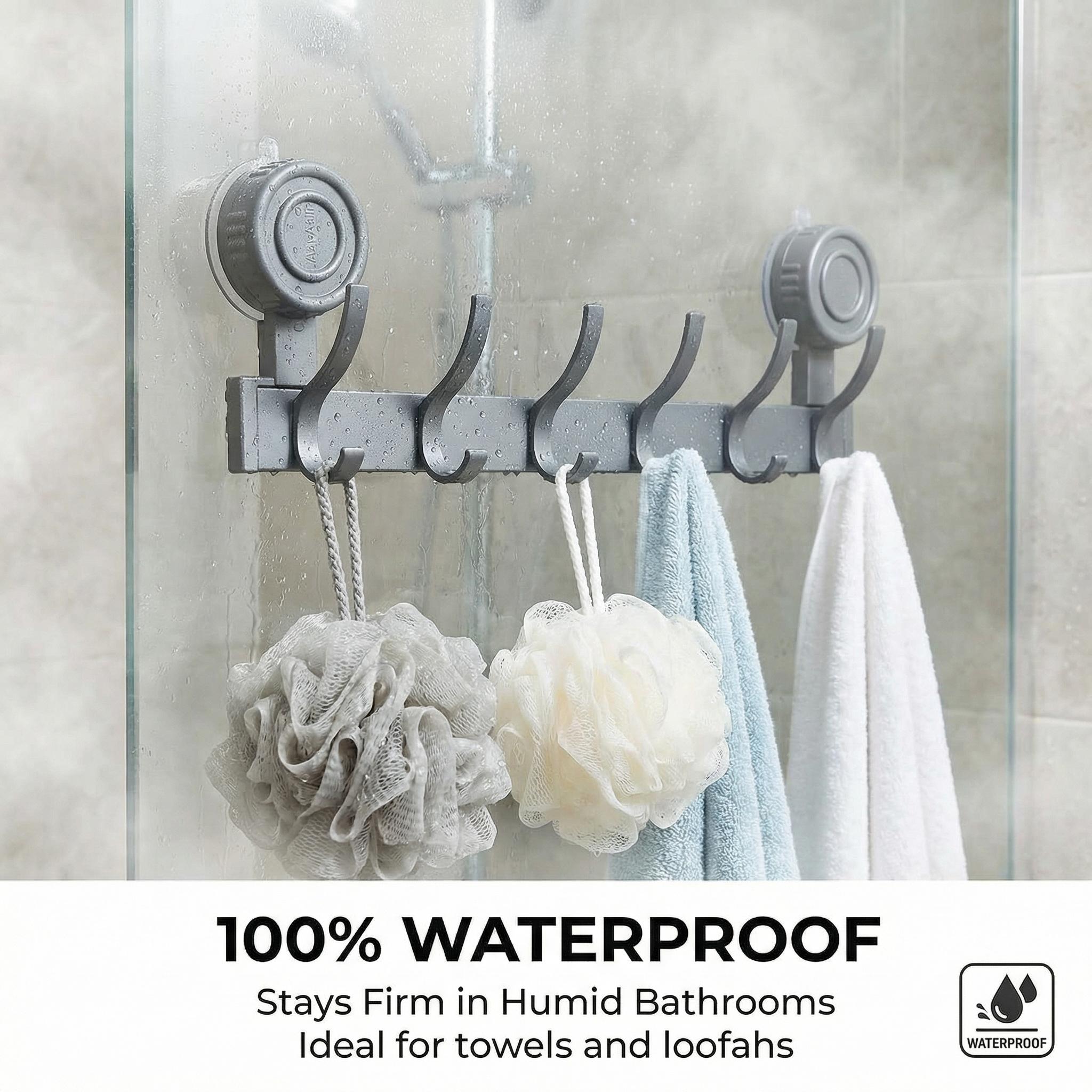 No Drill Suction Cup Hook Rack, Heavy Duty Space Aluminum Wall Hooks for Bathroom Kitchen, 10KG Load Bearing Waterproof Towel Rack