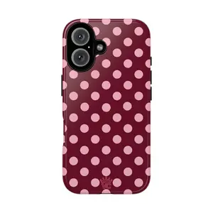 Raspberry Red Polka Dot iPhone 13 14 15 16 17 Case, Transparent Cute Pink Dots Design, Durable Shockproof Slim Fit Protective Cover - Magsafe