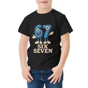 67 Italian Brain Rot Math Joke T-Shirt Funny Number 67 Graphic Tee Smiling Face Design Casual Short Sleeve Round Neck Top Party Casual Attire Summer Clothing