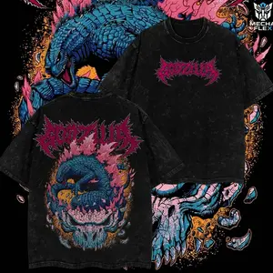 God Of The World Godzilla- Monster Monsterverse Kaiju Retro Unisex Vintage Unisex Double Printed Heavyweight Cotton Oversized Shirt Wash Tee, Workout Clothes, Clothes for Daily Wear 4YR