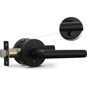 Privacy Lever Door Handle, Sleek Round Easy to Open Locking Lever Set for Bedroom or Bathroom, Reversible for Right & Left Sided Doors, Heavy Duty Iron Black Finish