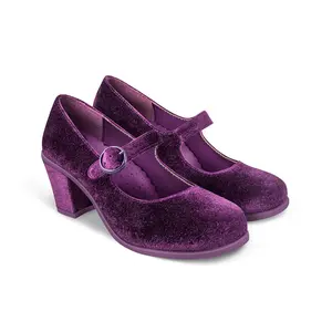 Hot Chocolate Design Plum Elixir Women's Mary Jane Pump Velvet Fabric Upper Cushioned Sole with Arch Support 2.5 Inch Heel Adjustable Buckle Strap