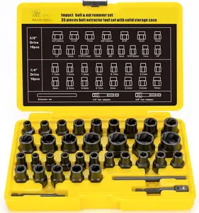 Bolt Extractor Kit, 35- Broken Bolt Extractor Set, Impact Bolt & Nut Remover Socket Set,  for Removing Damaged, Frozen, Rusted, Rounded-Off , Nuts & Screws