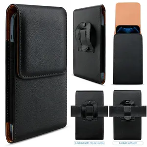 Universal Cell Phone Holster Pouch Leather Wallet Belt Clip Loop Case For iPhone 16, 16 Pro Max, For Samsung S24, S24 Plus, S24 Ultra