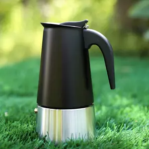2/4/6/9-cup Super-Premium Matte Black 304 Stainless Steel Espresso Maker Italian Moka Pot Exceptional Handle Feel Durable Understated Convenient Stovetop Compatible Perfect for Home or Outdoor Use (Holiday, Christmas, Birthday Gift)