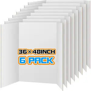 6 Packs 36" x 48" Trifold Poster Board,White TriFold Poster Boards,Corrugated Presentation Board Large&Sturdy Foldable Poster Board for Presentations,School Projects,Science Fair