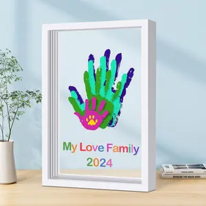 Family Handprint Kit DIY Craft Keepsake Wooden Frame Non Toxic Paints Transparent Sheets Perfect for Handprints Prints and Footprints Endless Present Set for New Parents and Family Memories