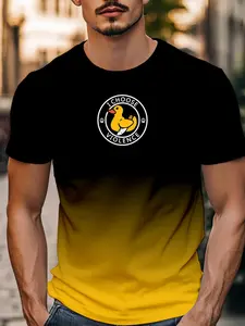 Duck Gradient Short Sleeve T-Shirt, American Contrast Play Style, Skin-Friendly Breathable, School Streetwear, Friend Gathering