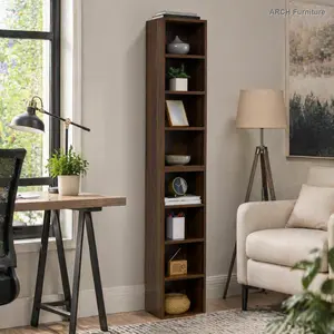8-Tier ARCH Media Tower Rack, Slim CD/DVD Storage Cabinet with Adjustable Shelves, Tall Narrow Stackable Bookshelf for Home Office Multi-functional Furniture