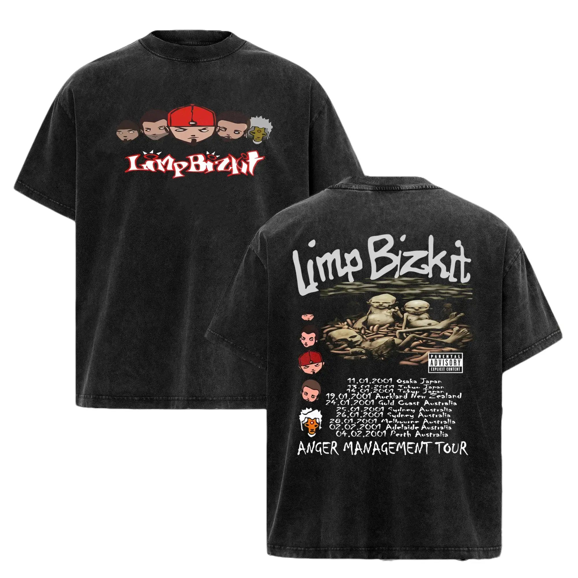Men's Short-Sleeve Fitted Cotton Vintage Limp Bizkit 2-Sided Washde Tee - Breathable Casual Everyday Metal Band Rock Tour Grunge Aesthetic Alternative Merch