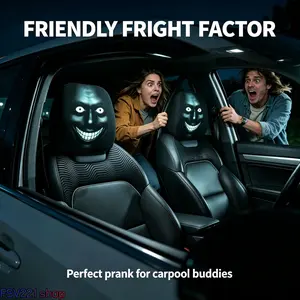 2-Pack Creepy Smiling Face Car Headrest Covers, Elastic Stretch Fabric, Horror Prank Style, Universal Protective Auto Interior Decor Car Accessories