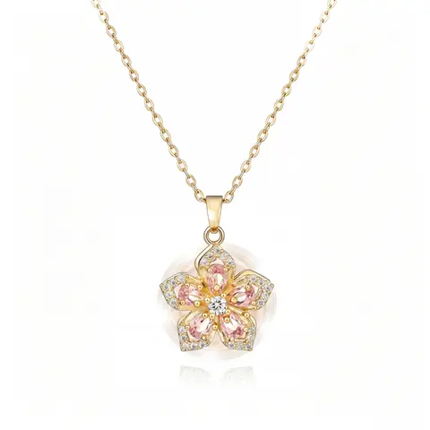 Women's Elegant Rotatable Crystal Gold Flower Pendant Choker - Adjustable Redbud Blossom Fidget Jewelry, Dainty Alloy Chain Necklaces for Women, Birthday Anniversary Mom Gifts