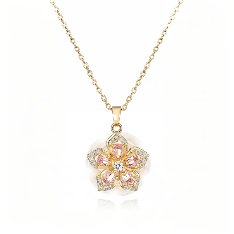 Women's Elegant Rotatable Crystal Gold Flower Pendant Choker - Adjustable Redbud Blossom Fidget Jewelry, Dainty Alloy Chain Necklaces for Women, Birthday Anniversary Mom Gifts