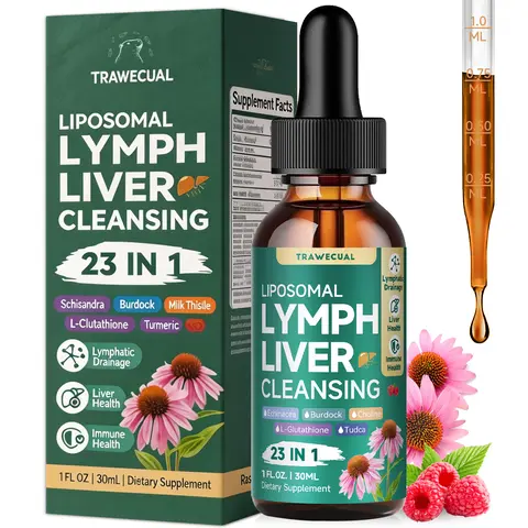 23-in-1 Organic Liposomal Lymphatic Drainage Drops, Herbal Antioxidant Liquid Supplement, Lymph & Liver Support with Burdock Root, Dandelion & Echinacea, Fast Absorption for Adults, 1 Fl oz