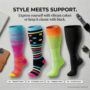 【Nomad Ridge】Extra Wide Calf CompressionSocks for Men & Women Trendy StripedSports Design Breathable Quick-Dry FabricFirm Compression Support Plus Size Fit Anti-Slip Anti-Friction