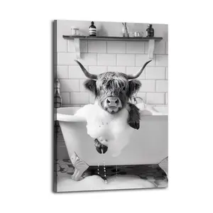 Black And White Highland CowPoster Oil Painting Printing Office Bedroom Aesthetic Decoration Canvas Wall Art Bar Cart Decor Aesthetic Prints Painting Decor