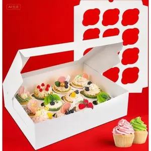 15-Pack Bakery Boxes with Window, 12-Count Cupcake Containers, 13x10x3.5 Inches Muffin Packaging, Reusable Holiday Party Supplies, Sturdy Food-Grade Storage for Desserts and Treats