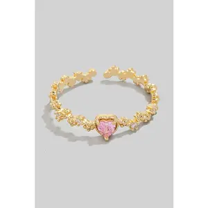 Heart And Metallic Flowers Open Band Ring (Gold)
