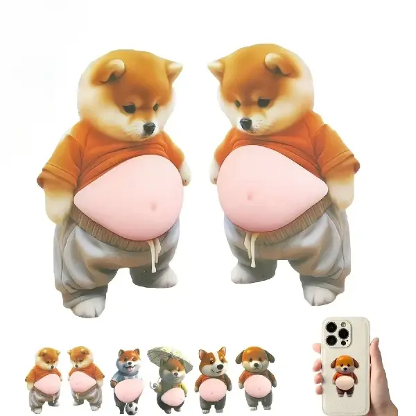 12/6pcs Dog Belly Sticker, 3D Design, Stress Relief Squeeze Toy, Anti-Collision Decals, Decorative for Phone, PC, Cup | Quishy Fat Belly Dog Stickers, 3D Soft Silicone Car Door Stickers, Cute Fidget Stress Relief Toys, DIY Decor for Notebook, Home and Car