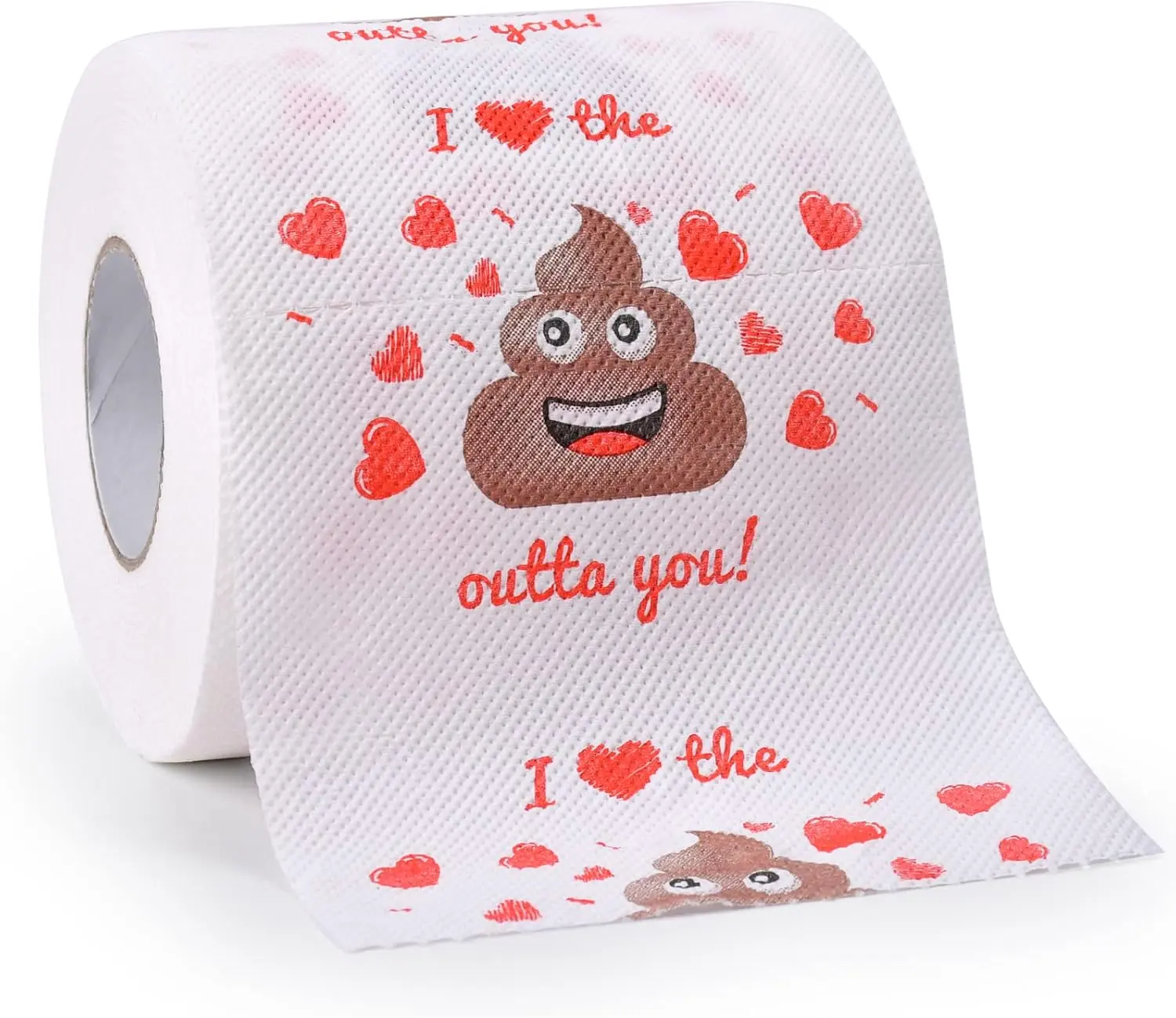 Funny Valentine’s Day Toilet Paper, 3-Ply Soft Novelty Gag Gift with Poop Heart Pun, Humorous Bath Tissue for Couples, White Elephant and Party Favors